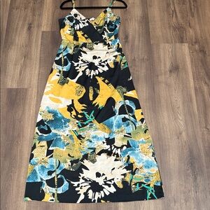 Elegant Floral Maxi Dress in Black, Yellow, and Blue